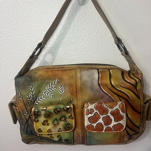 Vintage ANUSCHKA Hand-Painted Jungle Print Shoulder Bag - Picture 1 of 16